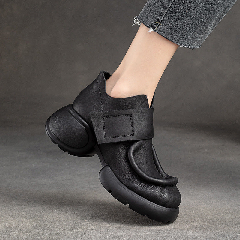 Women's Zipper Ankle Top Layer Cowhide Thick Casual Shoes