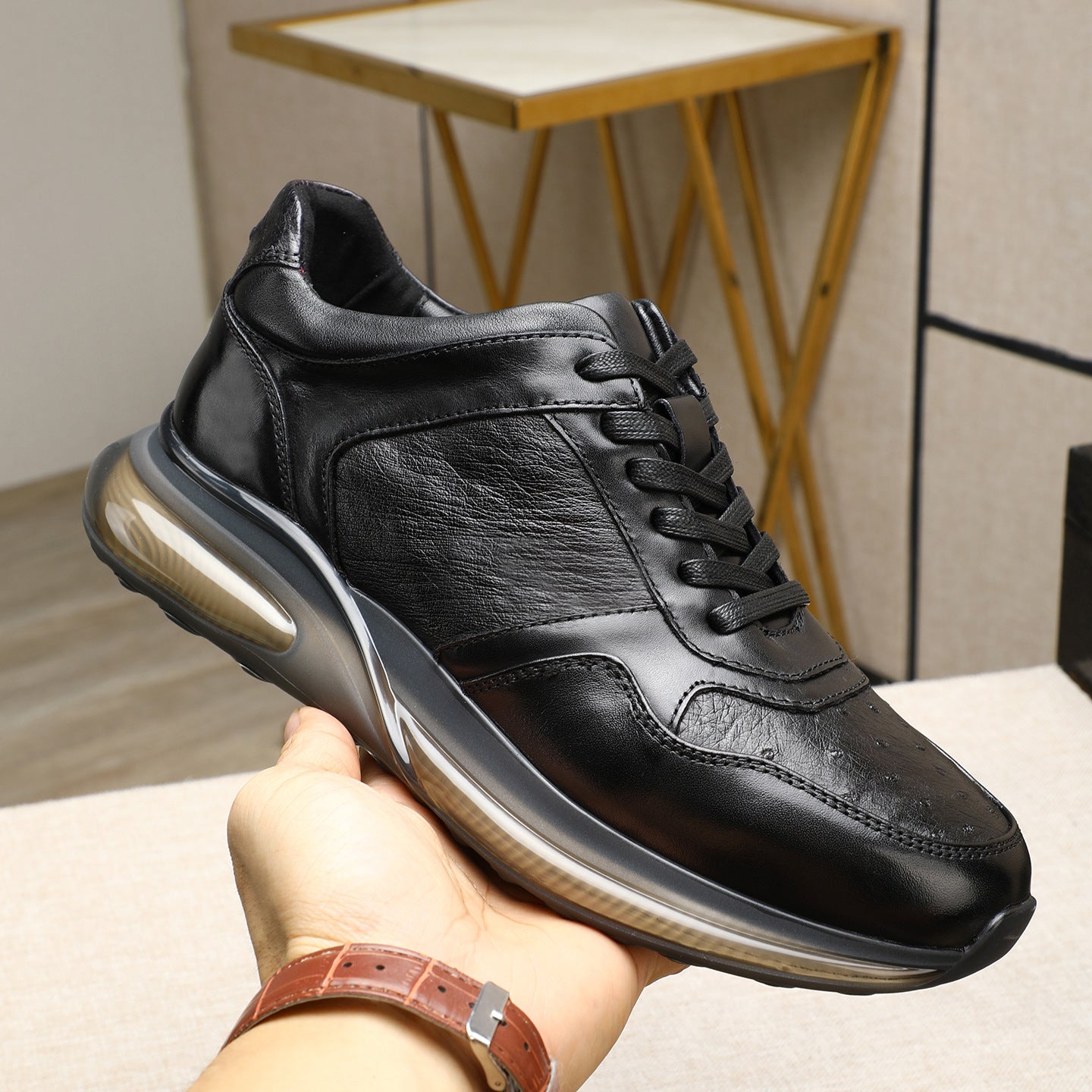 Men's Noble Ostrich Sports Comfortable Platform Genuine Men's Casual Shoes