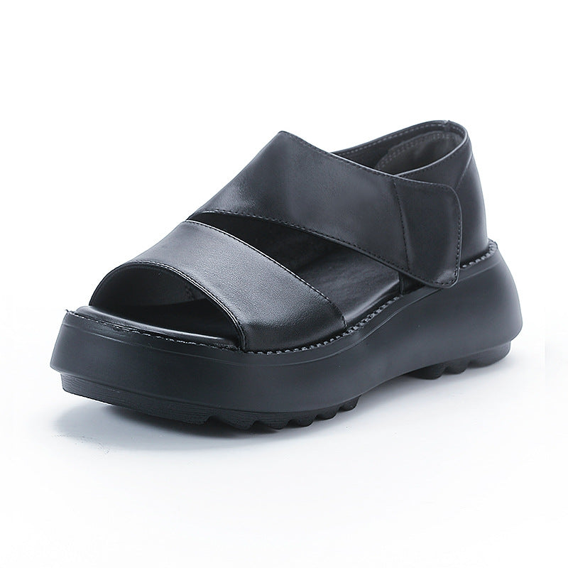 Women's Top Layer Cowhide Fish Mouth Summer Sandals