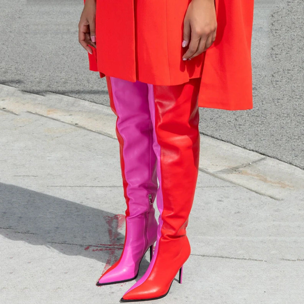 Stylish Color Block Side Zipper Stiletto Heels