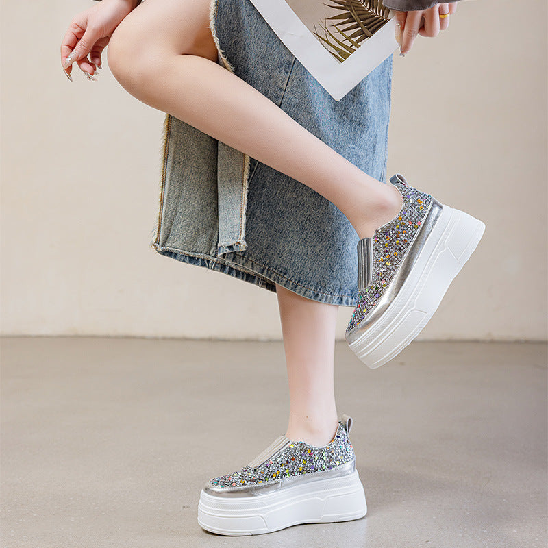 Women's Surface Platform Summer Small Height Increasing Insole Breathable White Casual Shoes