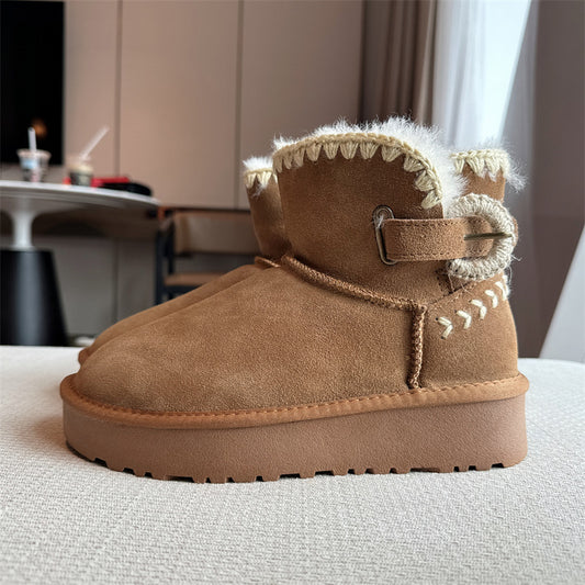 Women's Short Thick Bottom Woven Wool Extra Plus Boots