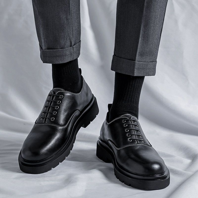 Men's Toe Design Thick Bottom Korean Niche Black Leather Shoes