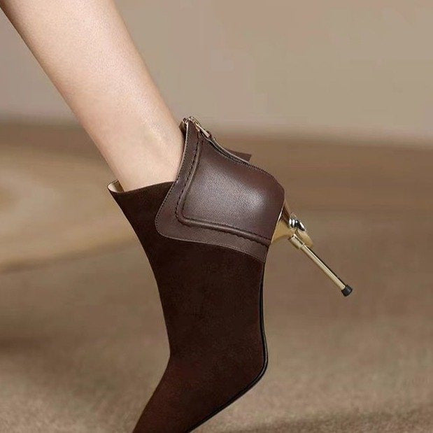 Women's Stiletto Ankle Classy High Short Frosted Women's Leather Boots