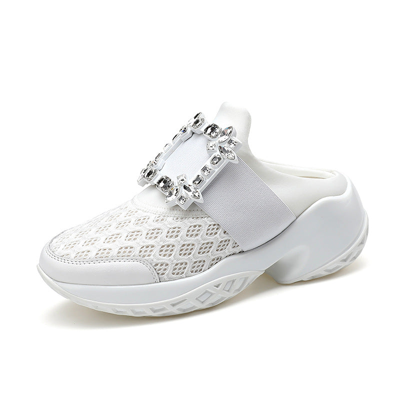 Women's Summer Rhinestone Square Buckle Half With Casual Shoes