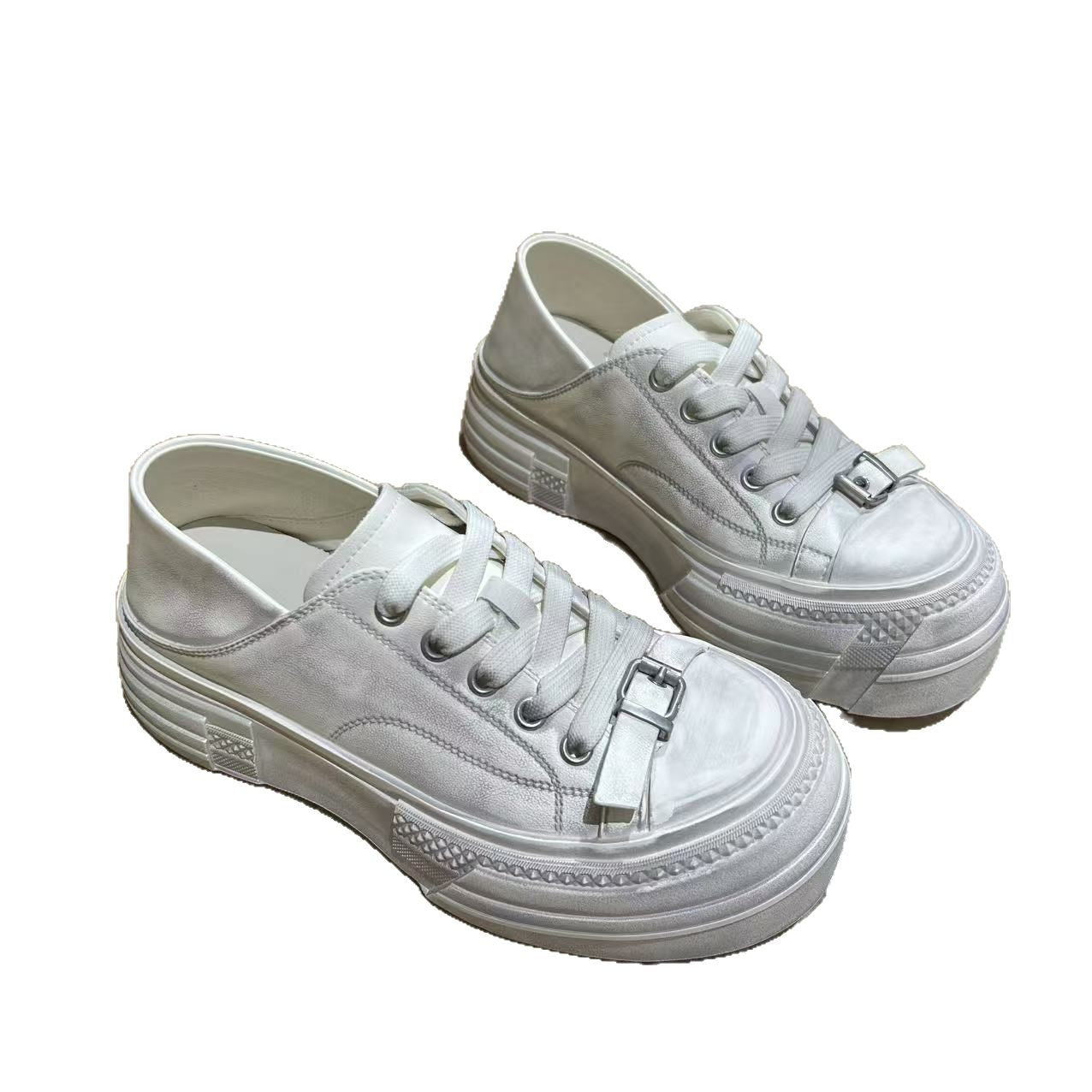 Women's Thick Bottom Brushed Old Belt Buckle Casual Shoes