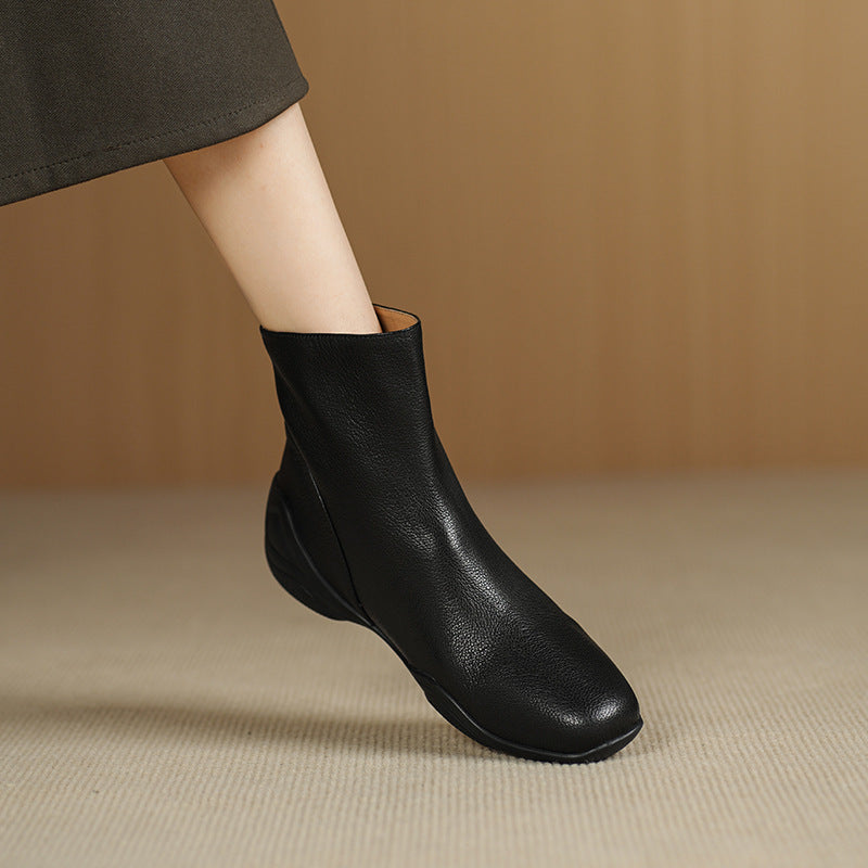 Women's Low Short Winter Real With Fleece Lining Square Toe Single Heels
