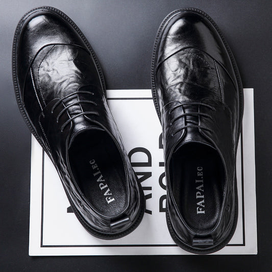 Men's Cowhide Formal Height Increasing Business Derby Leather Shoes