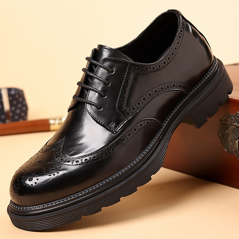 Men's Genuine Formal Brogue Wedding Korean British Platform Men's Business Leather Shoes