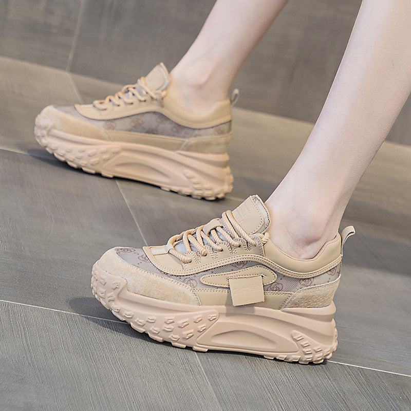 Women's Mesh Spring French Round Head Thick Casual Shoes