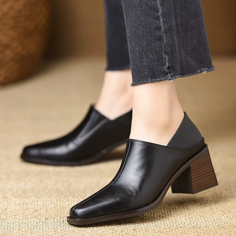 Retro Square Toe Deep Mouth Pumps Platform Elegant Women's Fashion Shoes