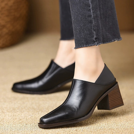 Retro Square Toe Deep Mouth Pumps Platform Elegant Women's Fashion Shoes