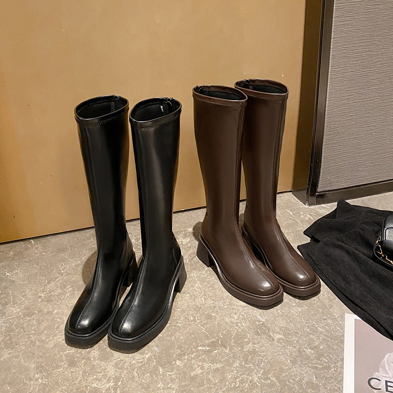 Height Increasing Winter Knight Fashionable Early Autumn Women's Leather Boots