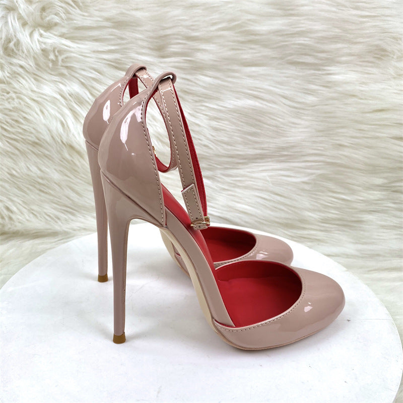 Women's Super Low Cut Round Toe White Mary Jane Style Stiletto High Heeled Sandals