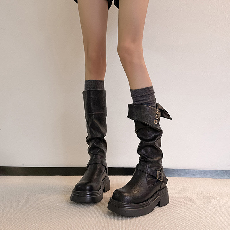 Insole Western Cowboy Waste Soil Style High Female Small Pile Women's Leather Boots