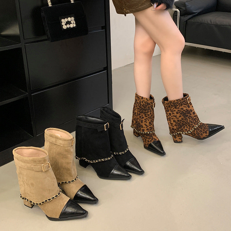Style Design Thick Ankle Female Suede Mid Short Wide Women's Leather Boots