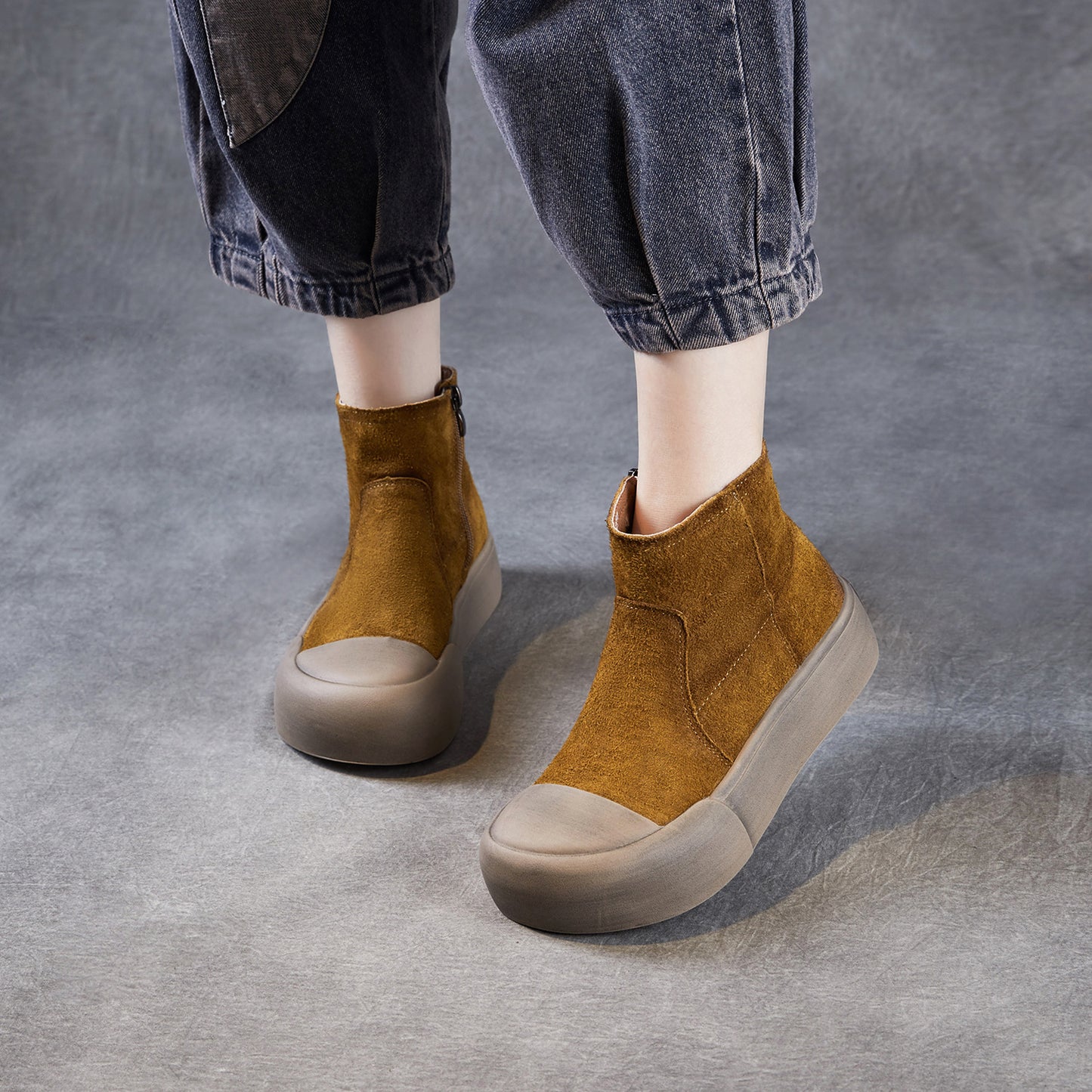 Women's Easy Matching Ankle Muffin Thick-soled British Women's Leather Boots