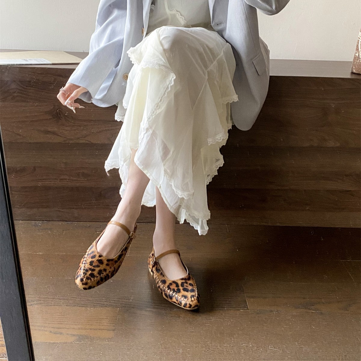 Women's Low-cut Cowhide Horsehair Mary Jane Flat Soft Bottom Buckle Commute Women's Fashion Shoes