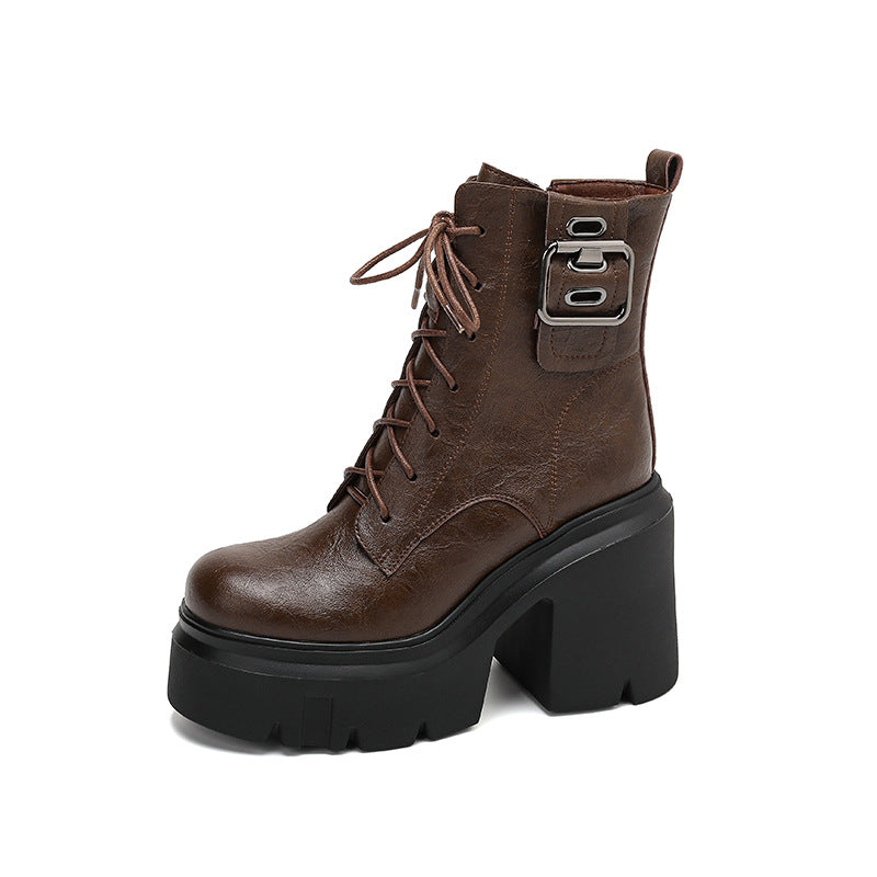Women's Autumn Thick Bottom Platform Solid Color Fashion Best-selling Women's Leather Boots