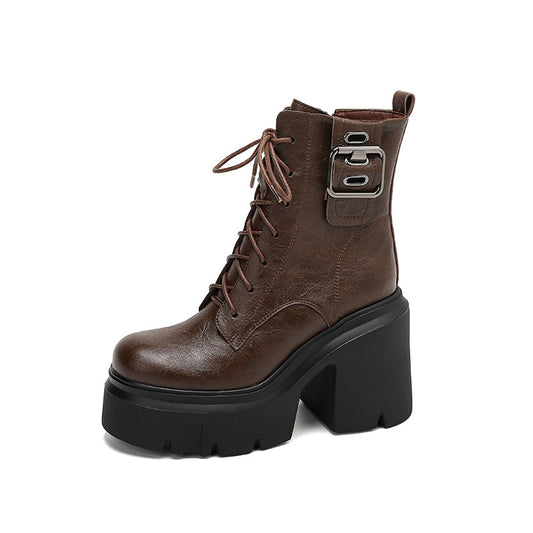 Women's Autumn Thick Bottom Platform Solid Color Fashion Best-selling Women's Leather Boots