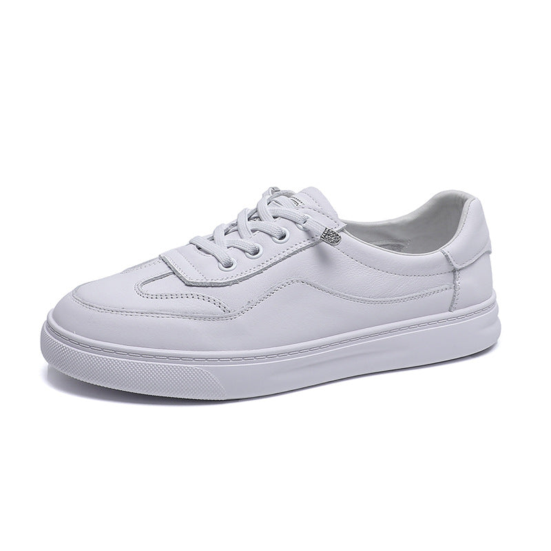 Women's Layer Cowhide Low-cut White Summer Pumps Leather Shoes