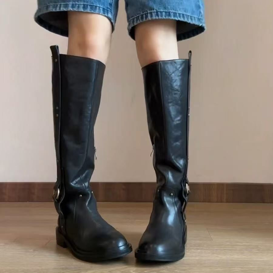 Below The Knee High Female Genuine Rider Women's Leather Boots