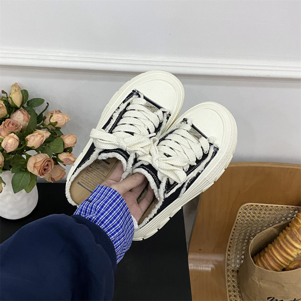 Women's Closed Toe Half Summer Slip-on Lazy Thick-soles Slippers