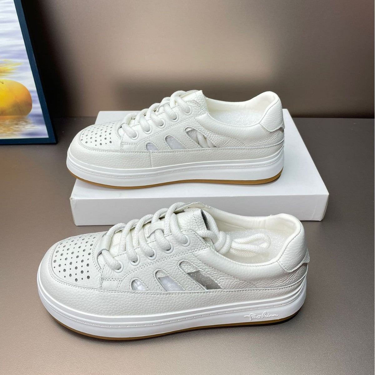 Female Summer Authentic Hollow Out Breathable Simple Flat Sandals
