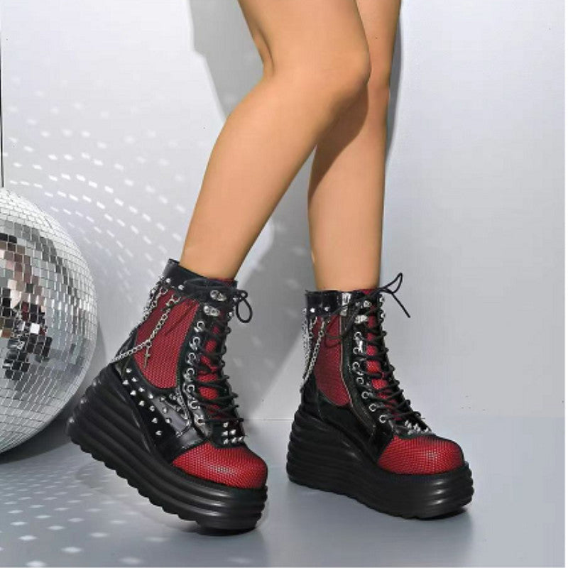 Women's Large Size Martin Platform Bootie Round Toe Women's Leather Boots