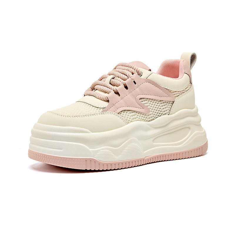Women's White Spring Sports Pumps Mesh Breathable Increased Platform Women's Casual Shoes