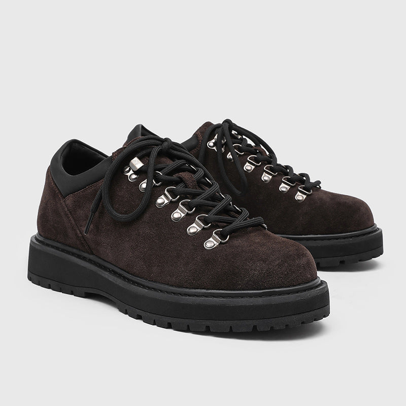 Men's Derby Trendy Lace Up Increased British Platform Round Head Men's Casual Leather Shoes