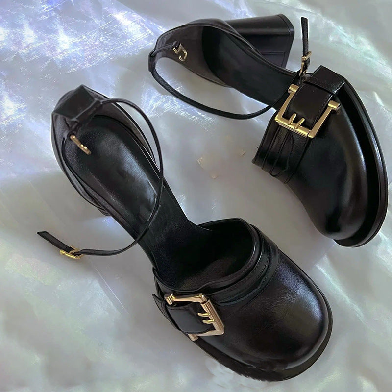 Women's Korean Style Niche Summer Buckled Chunky Mary Women's Fashion Shoes