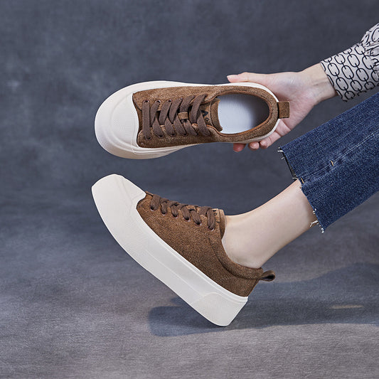 Women's Lace Up Comfort Board Spring Thick Leather Shoes