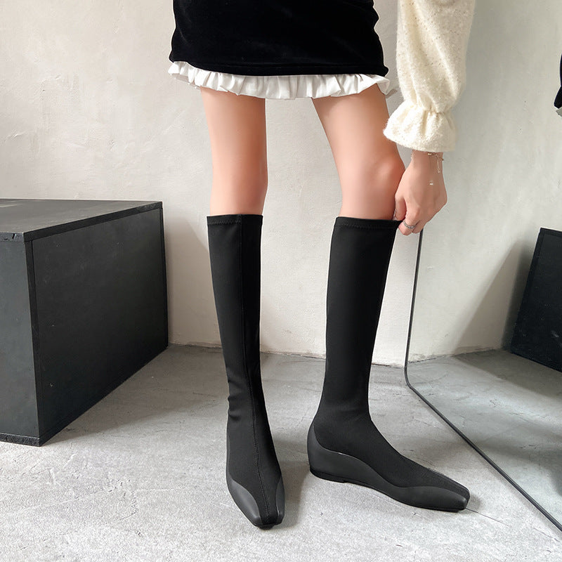 Socks Autumn Minimalist Stretch Thin Female Women's Leather Boots