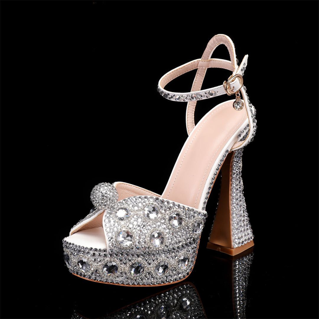 Women's Toe High Thick Cm Rhinestone Pearl Thin Women's Fashion Shoes