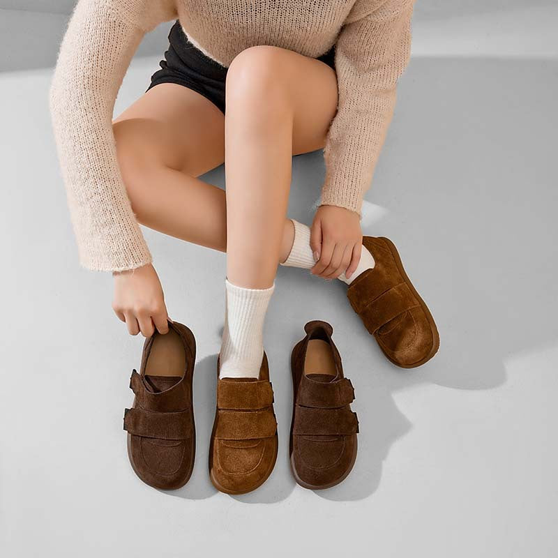 Women's Retro Style Flat Velcro Soft Bottom Shallow Mouth Women's Casual Shoes