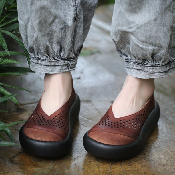 Women's Layer Cowhide V Cut Pumps Soft Back Thick Feet Thin Platform Sandals