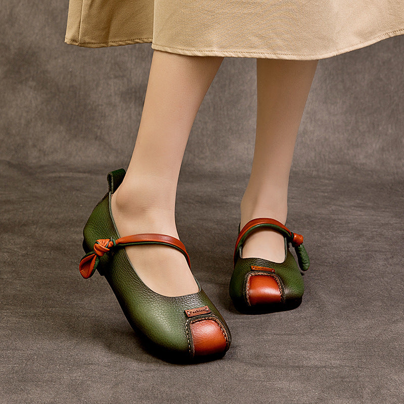 Women's Single Top Layer Cowhide Round Toe Stylish Women's Shoes