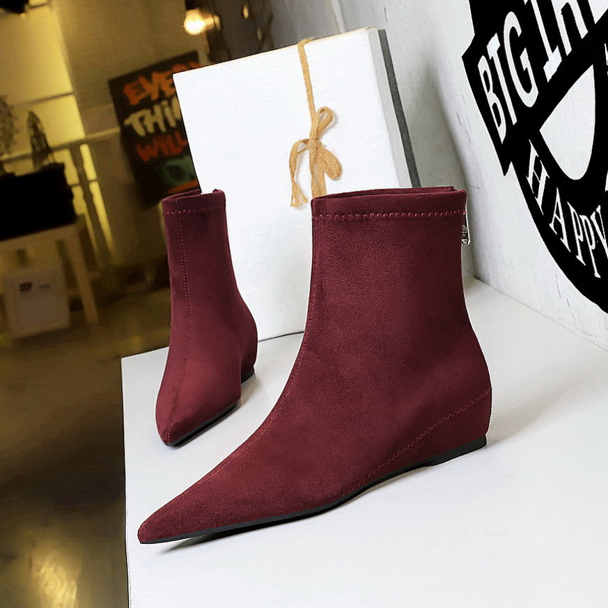 Women's Fashionable Simple Low Wedge Hidden Pointed Toe Pedicure Slimming Boots