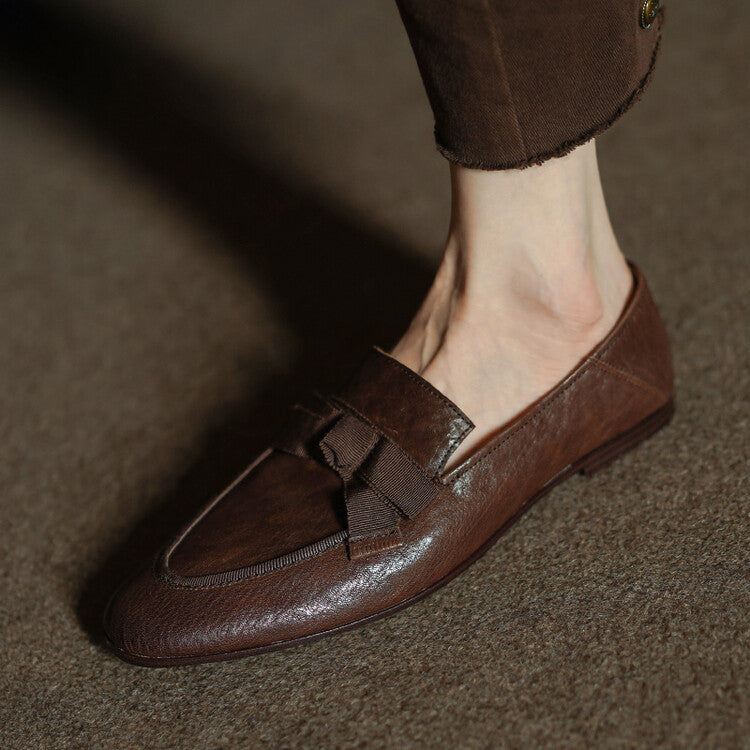 Women's Style Soft Genuine Deep Mouth Flat Bottom Comfort Leather Shoes