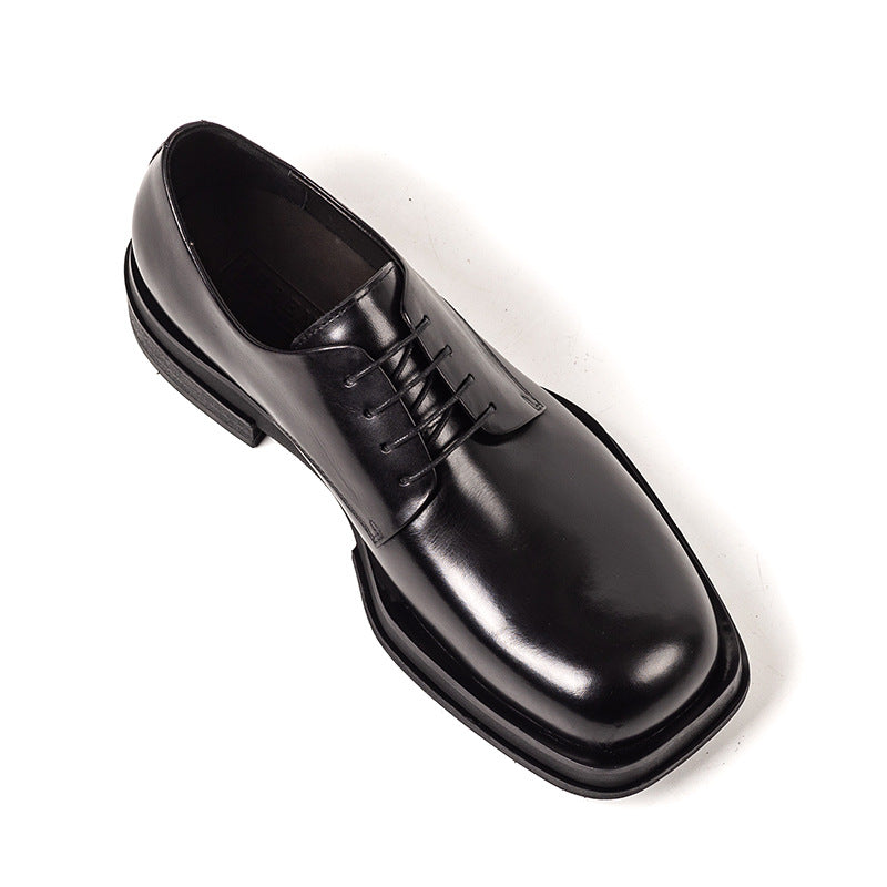 Men's British Black Spring Formal Wear Thick Sole Leather Shoes