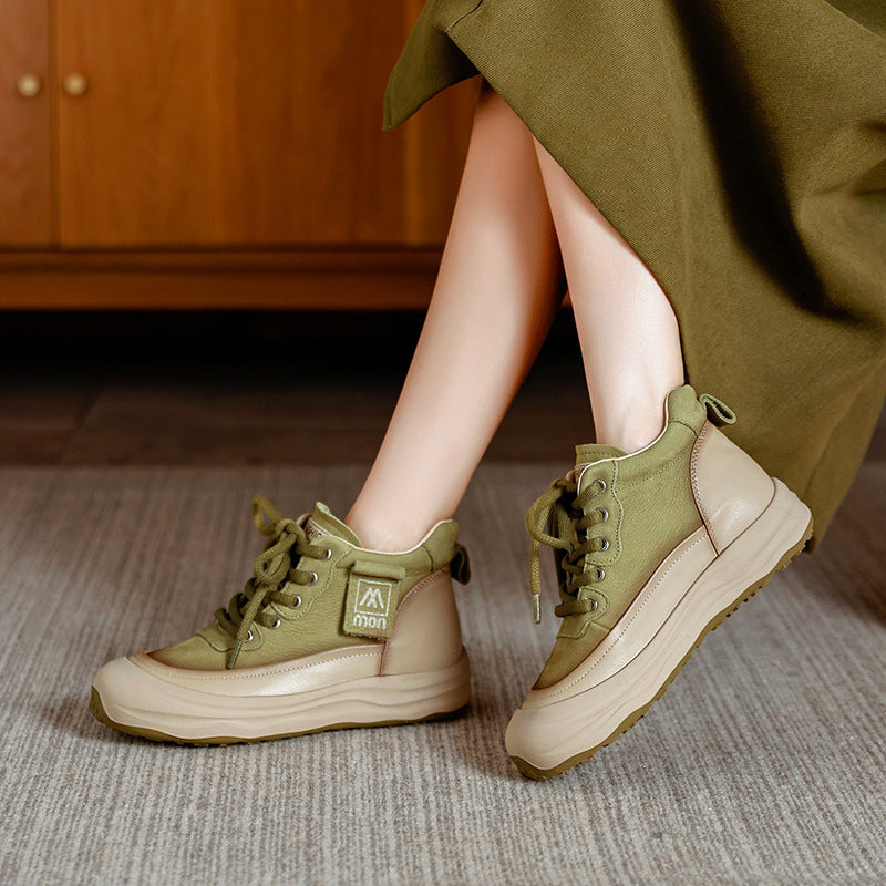 Top Layer Cowhide Retro Platform Ankle Casual Shoes