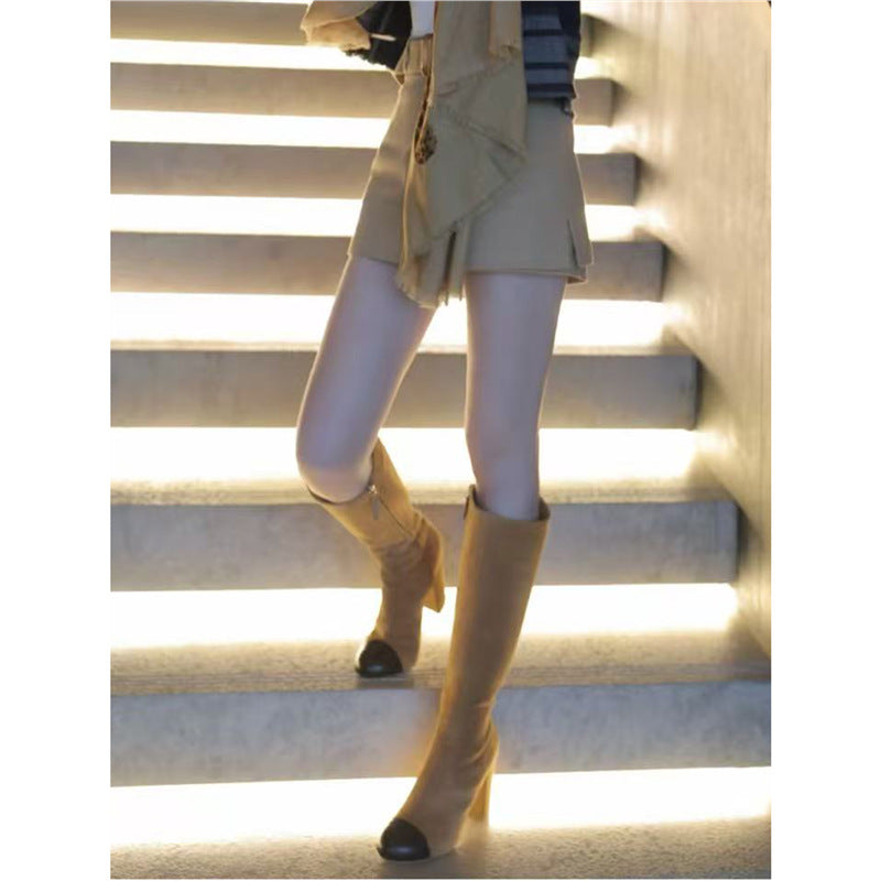 Women's Classic Style Tall Knight Round Toe Below The Knee Long Women's Leather Boots