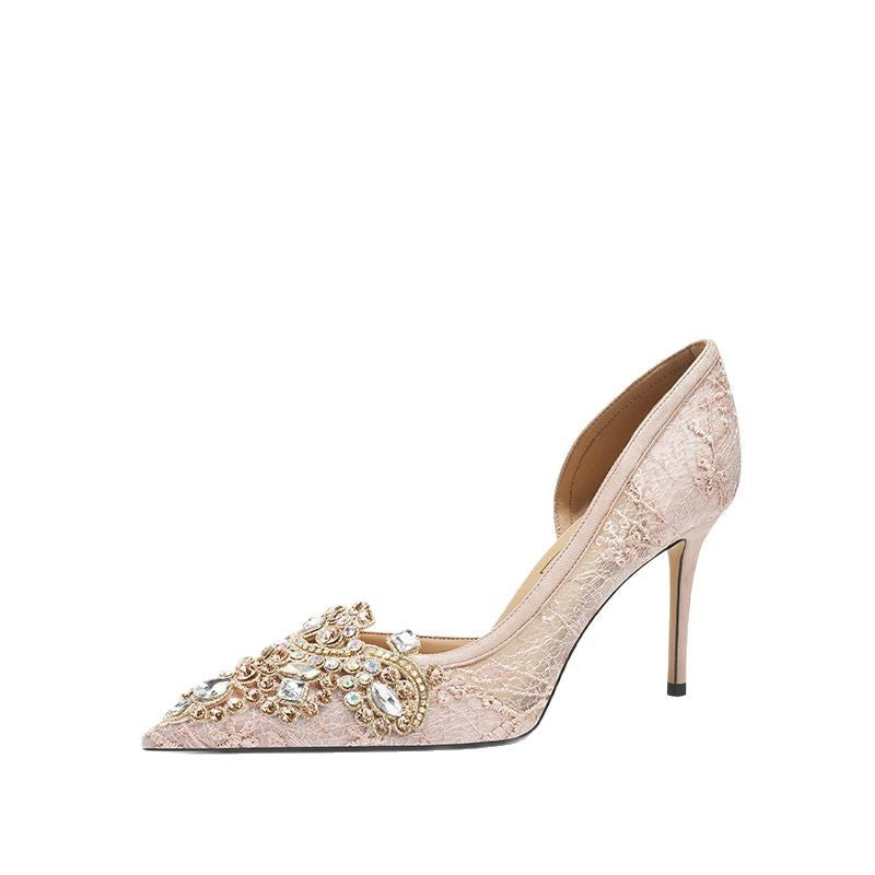 Women's Banquet Bridal Mesh Side Empty Toast Clothing Heels