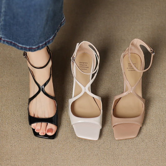 Women's Sexy Stiletto Summer Patent Square Toe Open Small With Sandals