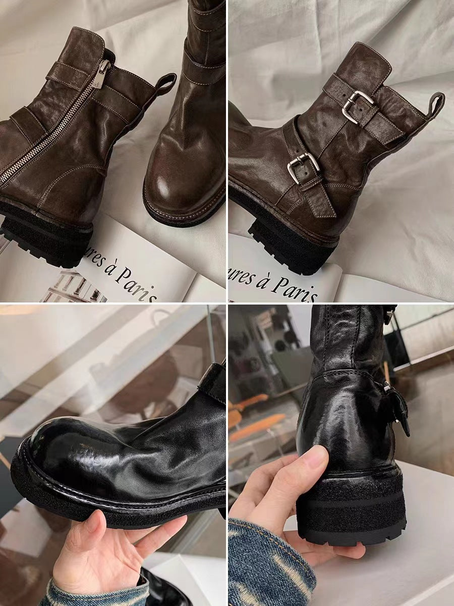 Version Grape Mom Washed Shrink Horse Thick Bottom Boots