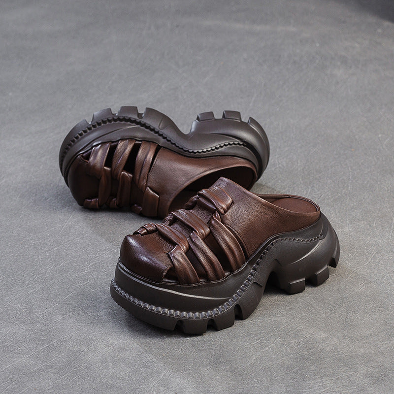 Women's Retro High-rise Layer Cowhide Outdoor Lightweight Slippers