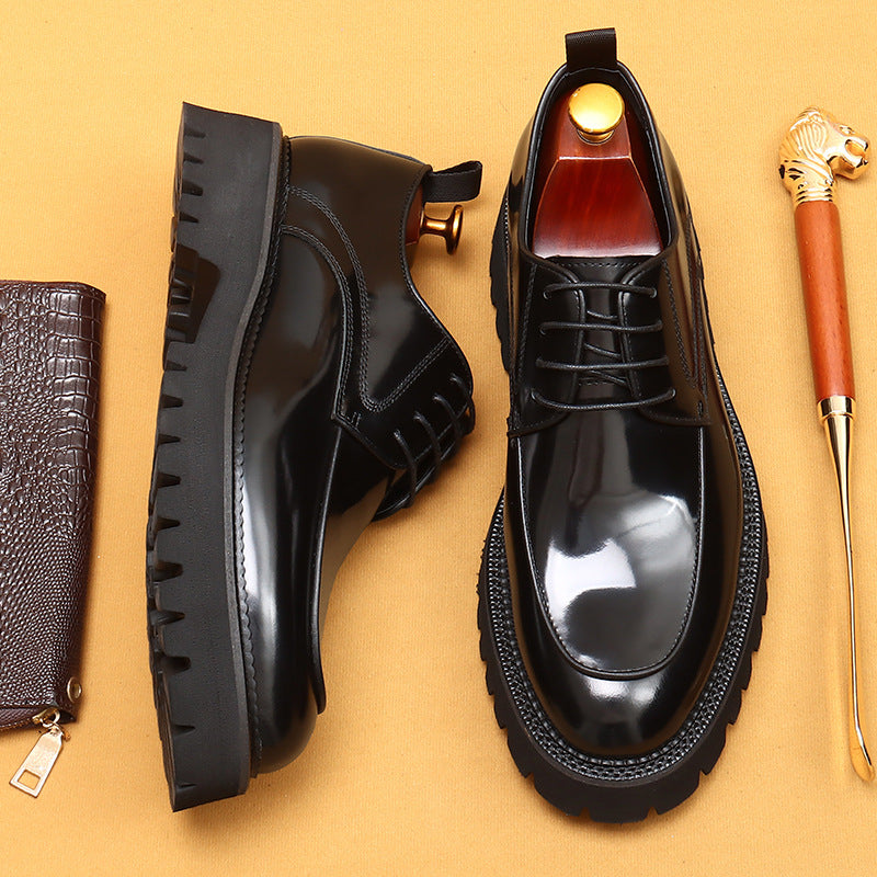 Men's Thick-soled Bright Business Genuine England Style Leather Shoes