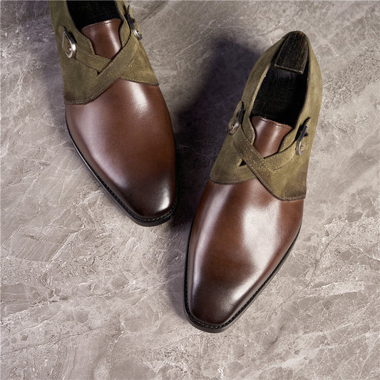 Men's Italian Genuine Business Formal Cowhide Buckle Leather Shoes