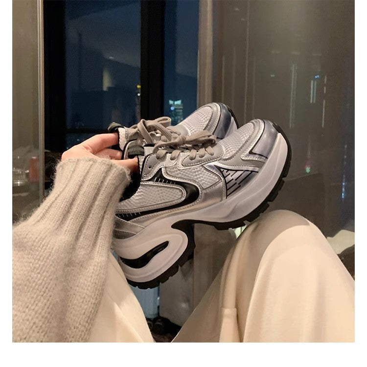 Women's Mom Fashionable Lace Up Breathable Mesh Sneakers